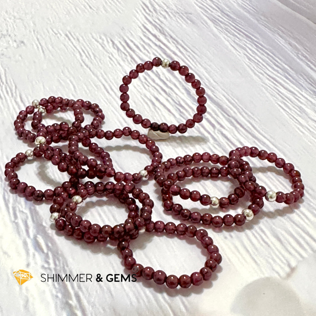 Root Chakra Garnet 3mm Beads Ring with 925 Silver