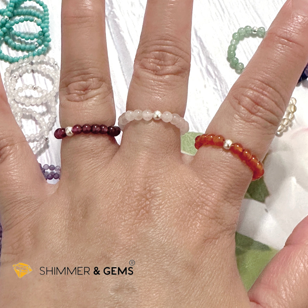Root Chakra Garnet 3mm Beads Ring with 925 Silver