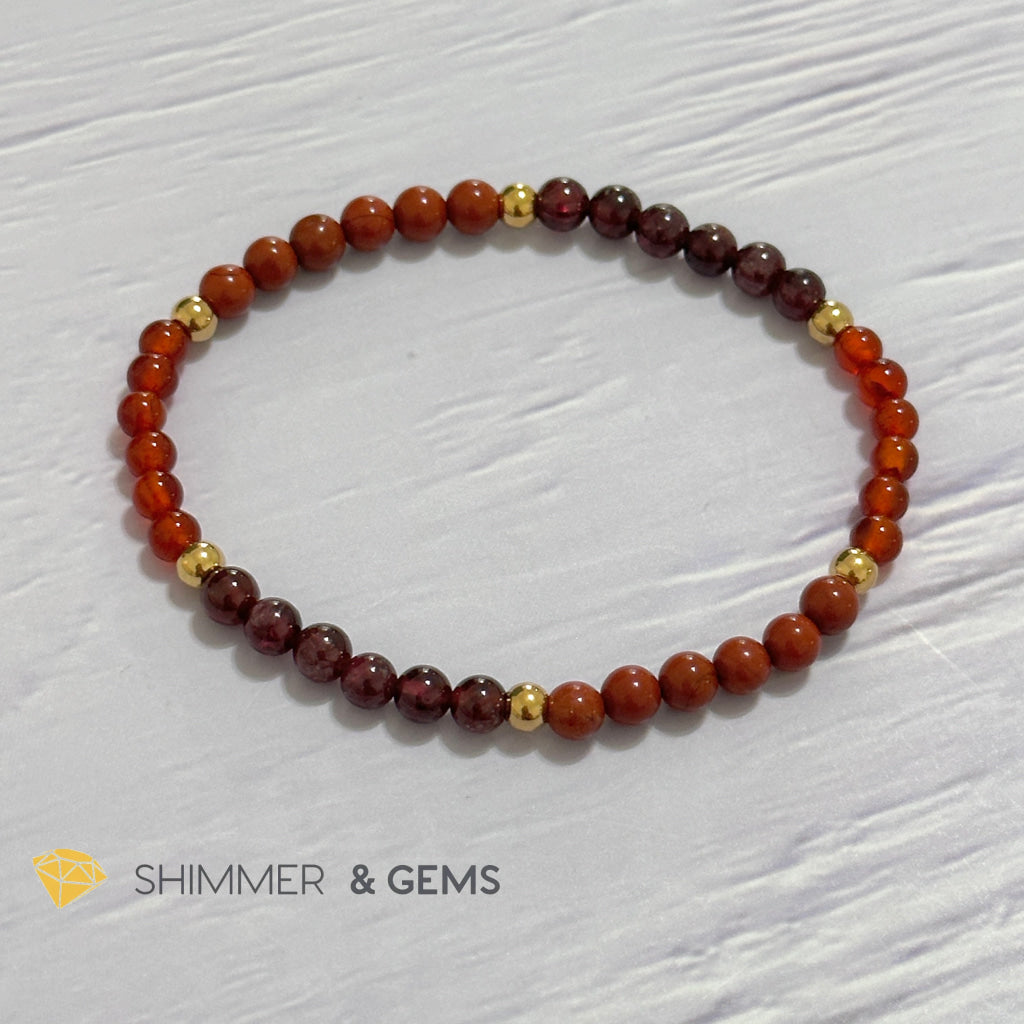Root Chakra Stability Remedy Bracelet 4mm with stainless steel beads (Red Agate, Jasper & Garnet)