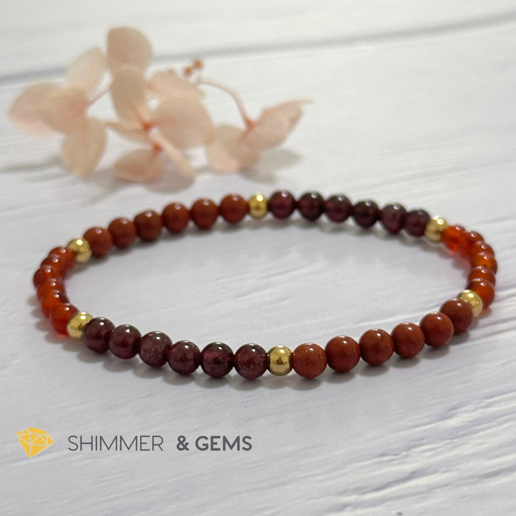 Root Chakra Stability Remedy Bracelet 4mm with stainless steel beads (Red Agate, Jasper & Garnet)