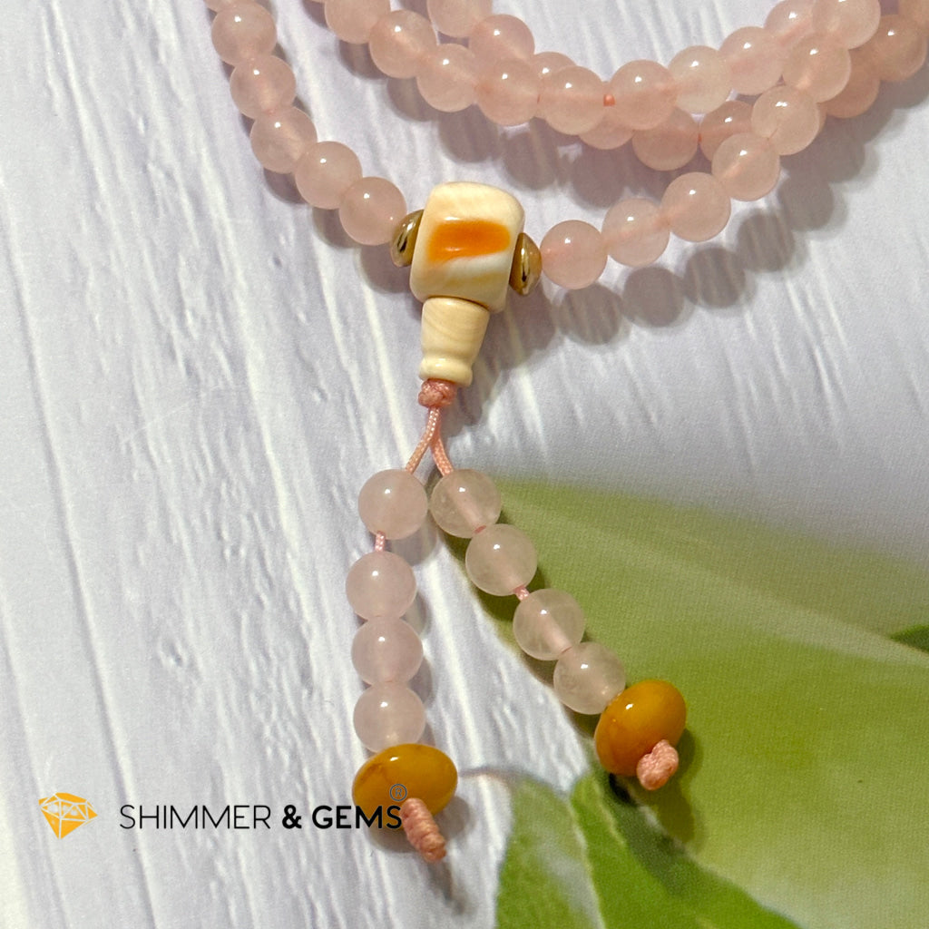 Rose Quartz 108 Mala Beads Necklace (6mm)