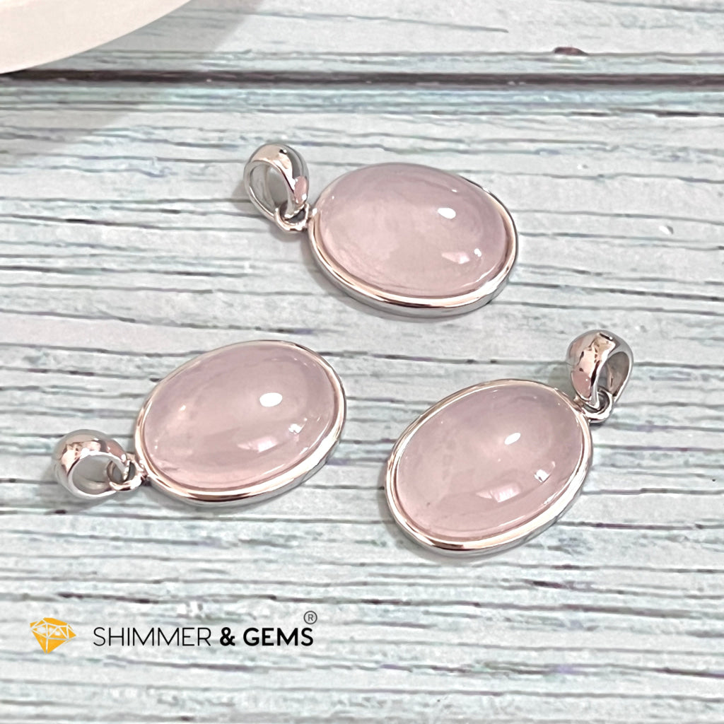 Rose Quartz 13X18Mm Oval Pendant 925 Silver Charms & Pendants