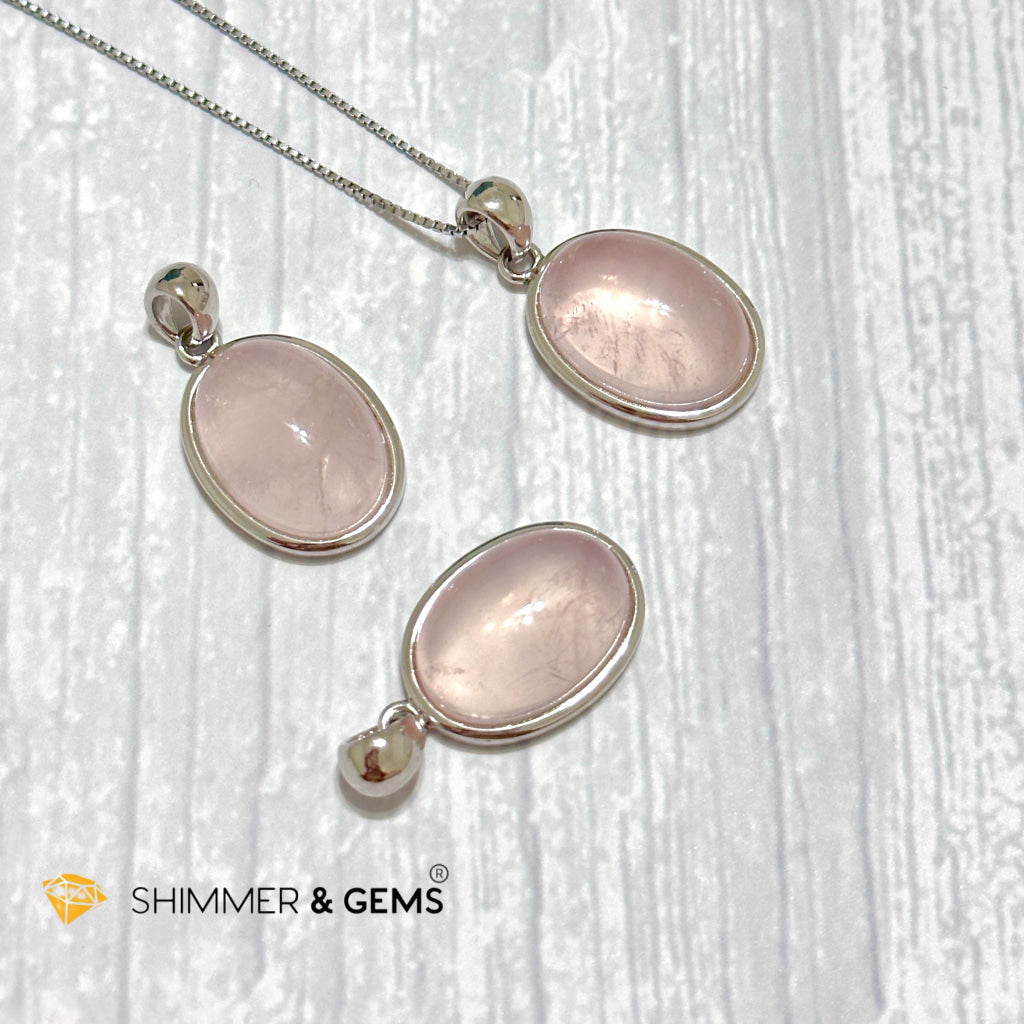 Rose Quartz 13x18mm Oval Pendant 925 Silver