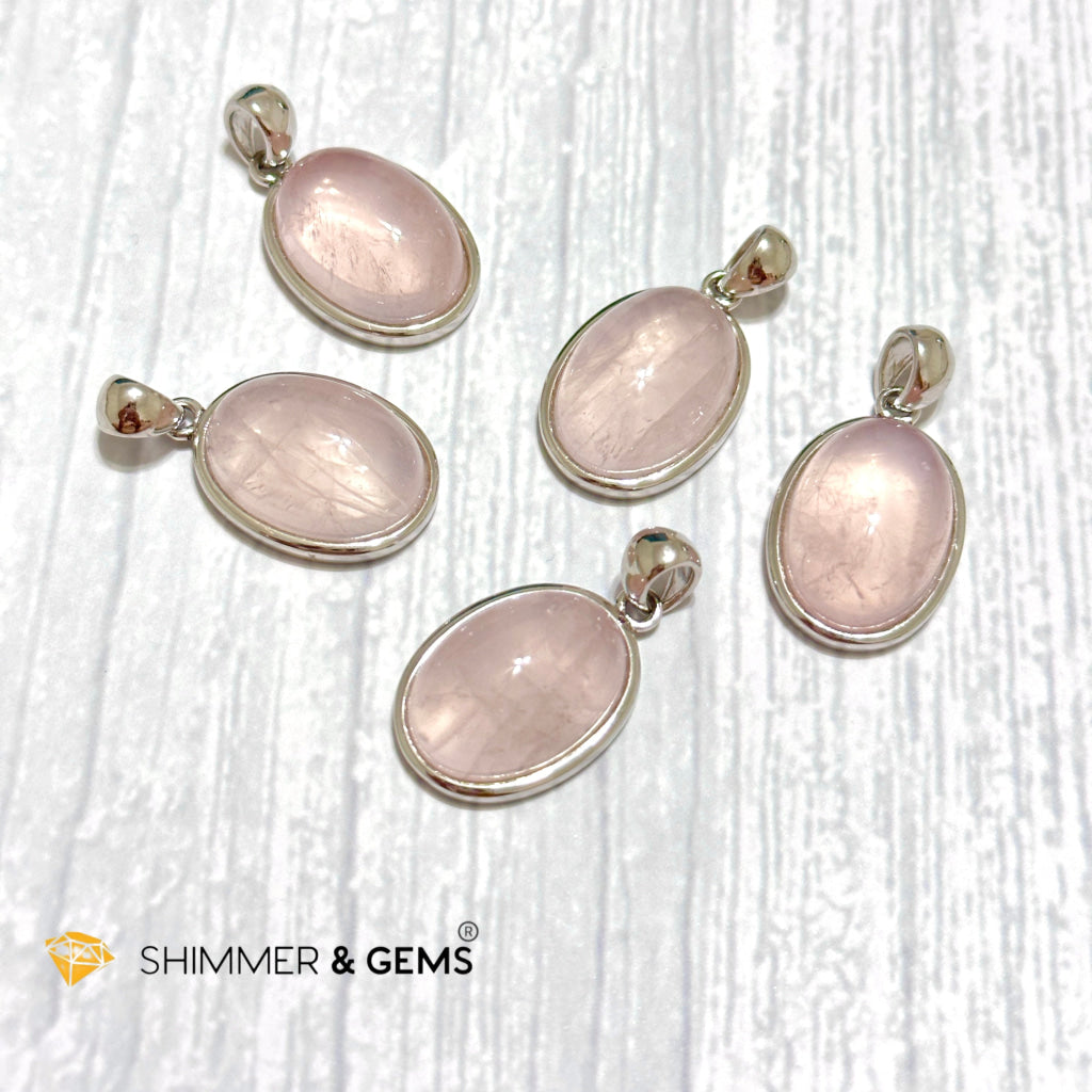 Rose Quartz 13x18mm Oval Pendant 925 Silver