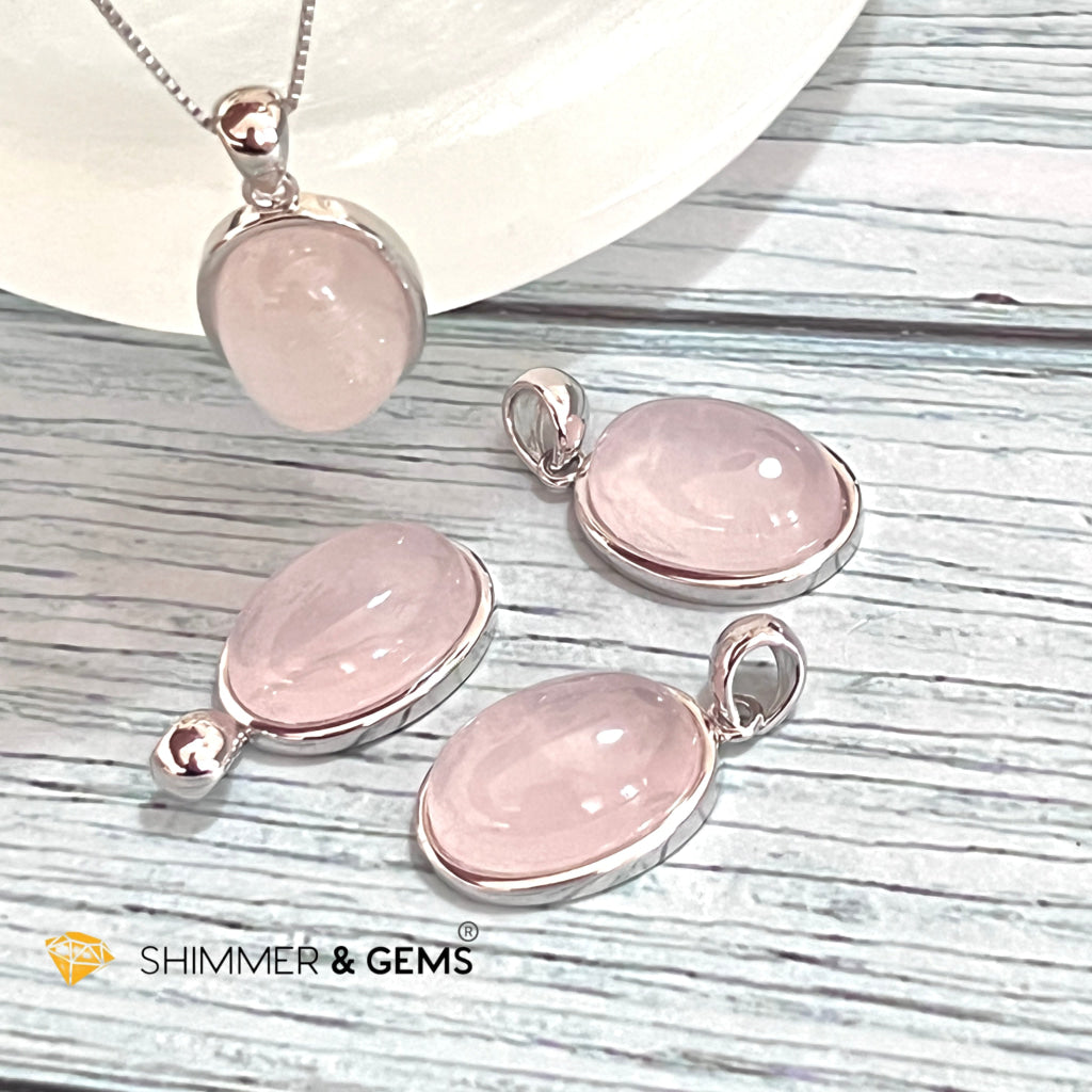 Rose Quartz 13X18Mm Oval Pendant 925 Silver Charms & Pendants