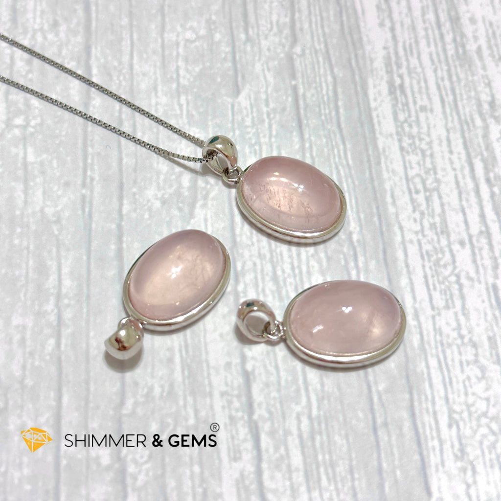 Rose Quartz 13x18mm Oval Pendant 925 Silver