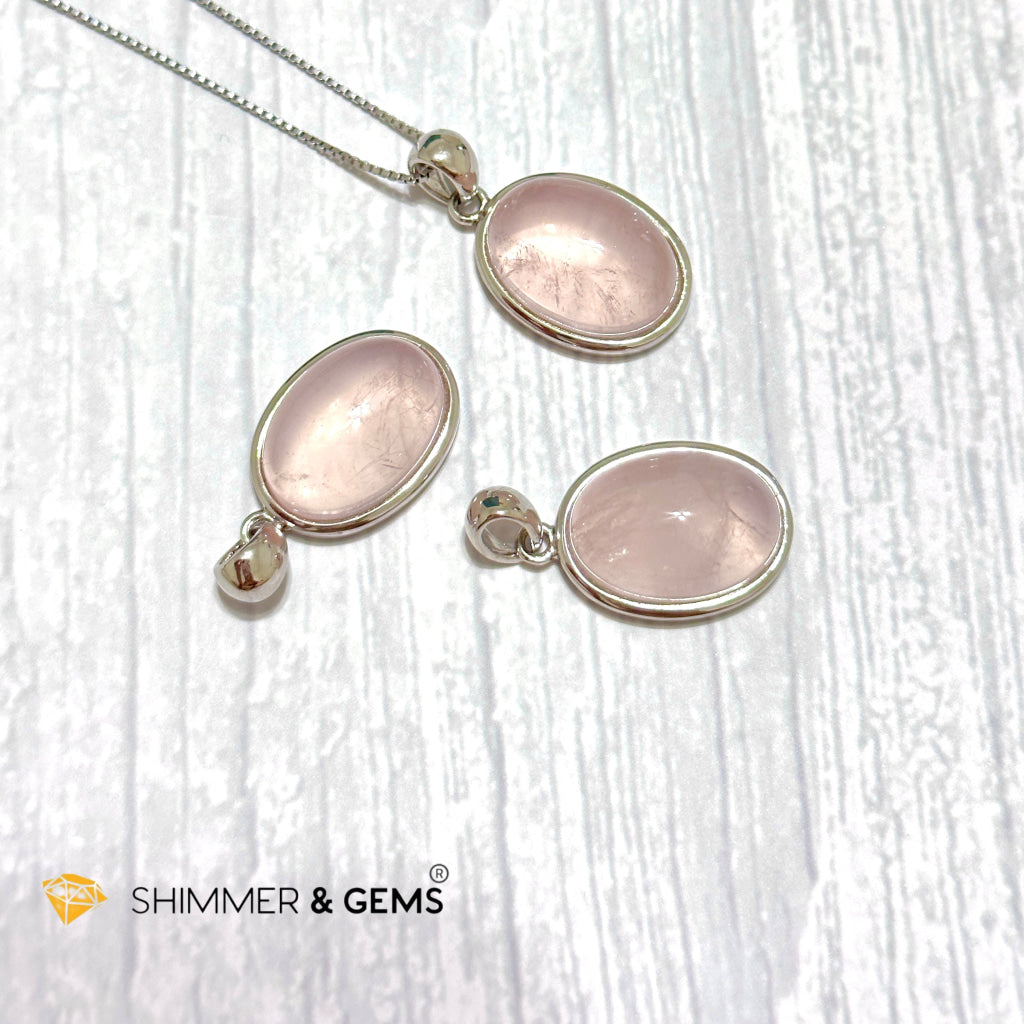 Rose Quartz 13x18mm Oval Pendant 925 Silver