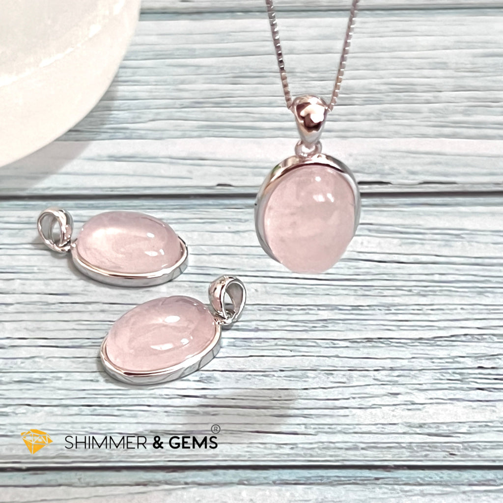 Rose Quartz 13X18Mm Oval Pendant 925 Silver Charms & Pendants