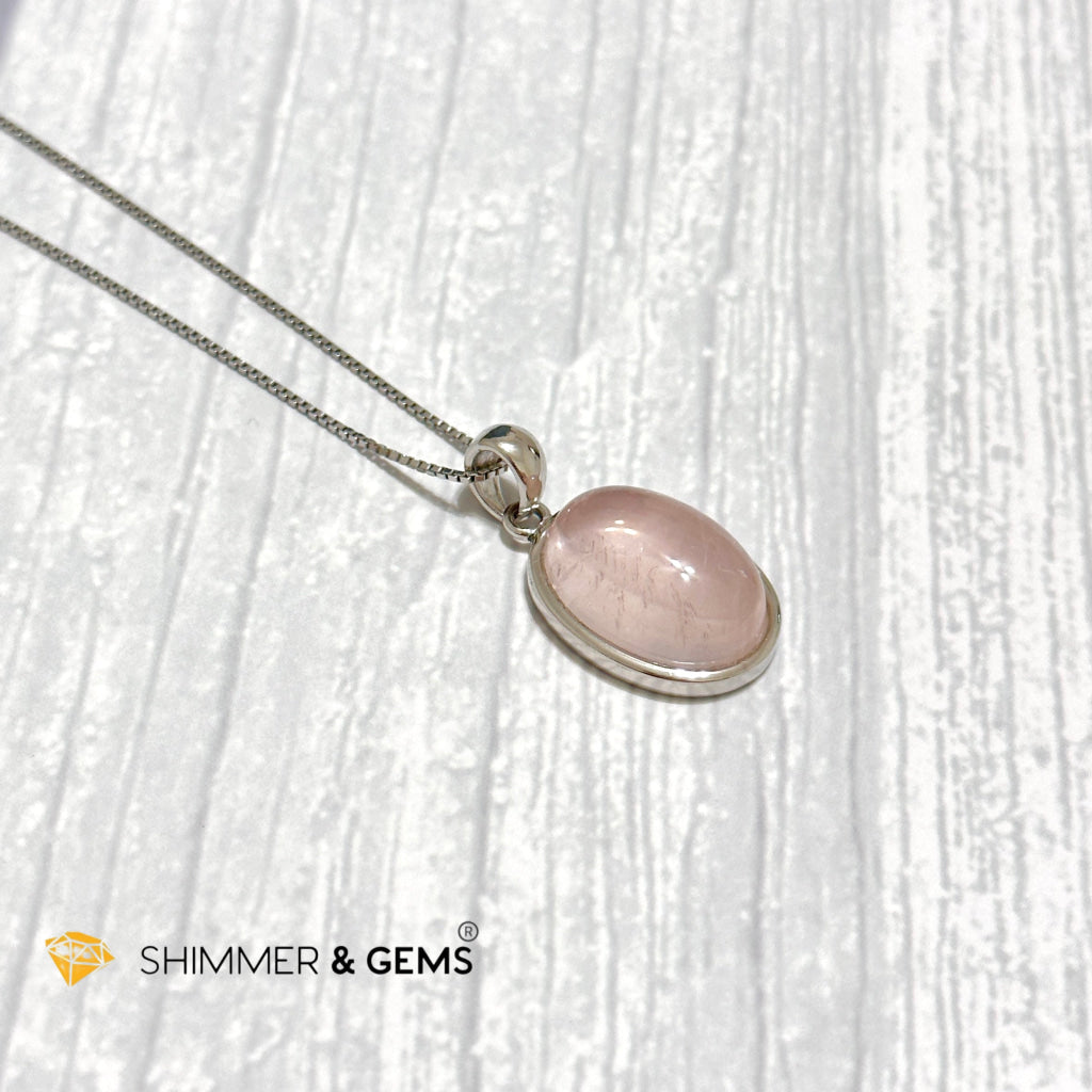 Rose Quartz 13x18mm Oval Pendant 925 Silver