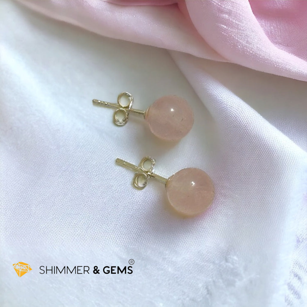 Rose Quartz 925 Silver Ball Earrings 8mm (Gold & Silver)