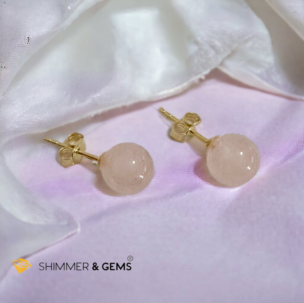 Rose Quartz 925 Silver Ball Earrings 8mm (Gold & Silver)