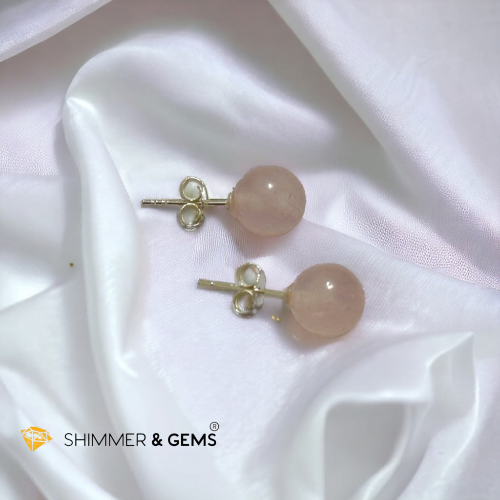 Rose Quartz 925 Silver Ball Earrings 8mm (Gold & Silver)