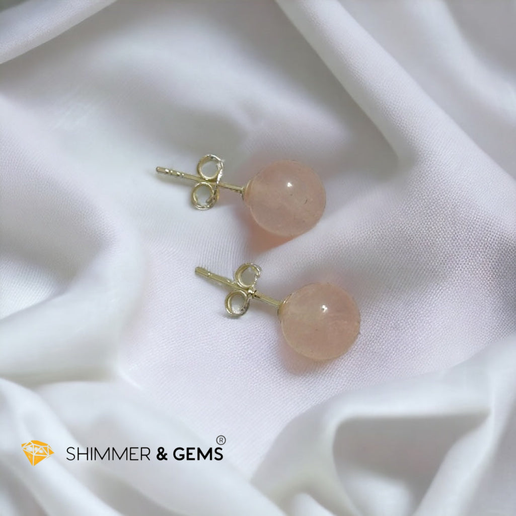 Rose Quartz 925 Silver Ball Earrings 8mm (Gold & Silver)