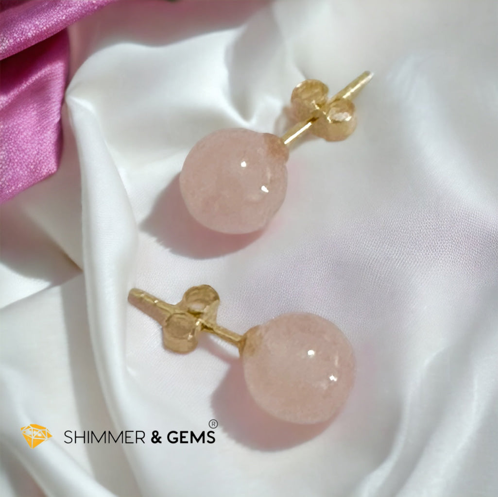 Rose Quartz 925 Silver Ball Earrings 8mm (Gold & Silver)