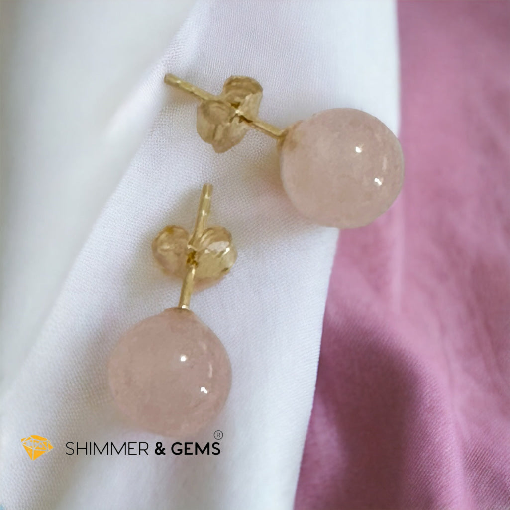 Rose Quartz 925 Silver Ball Earrings 8mm (Gold & Silver)