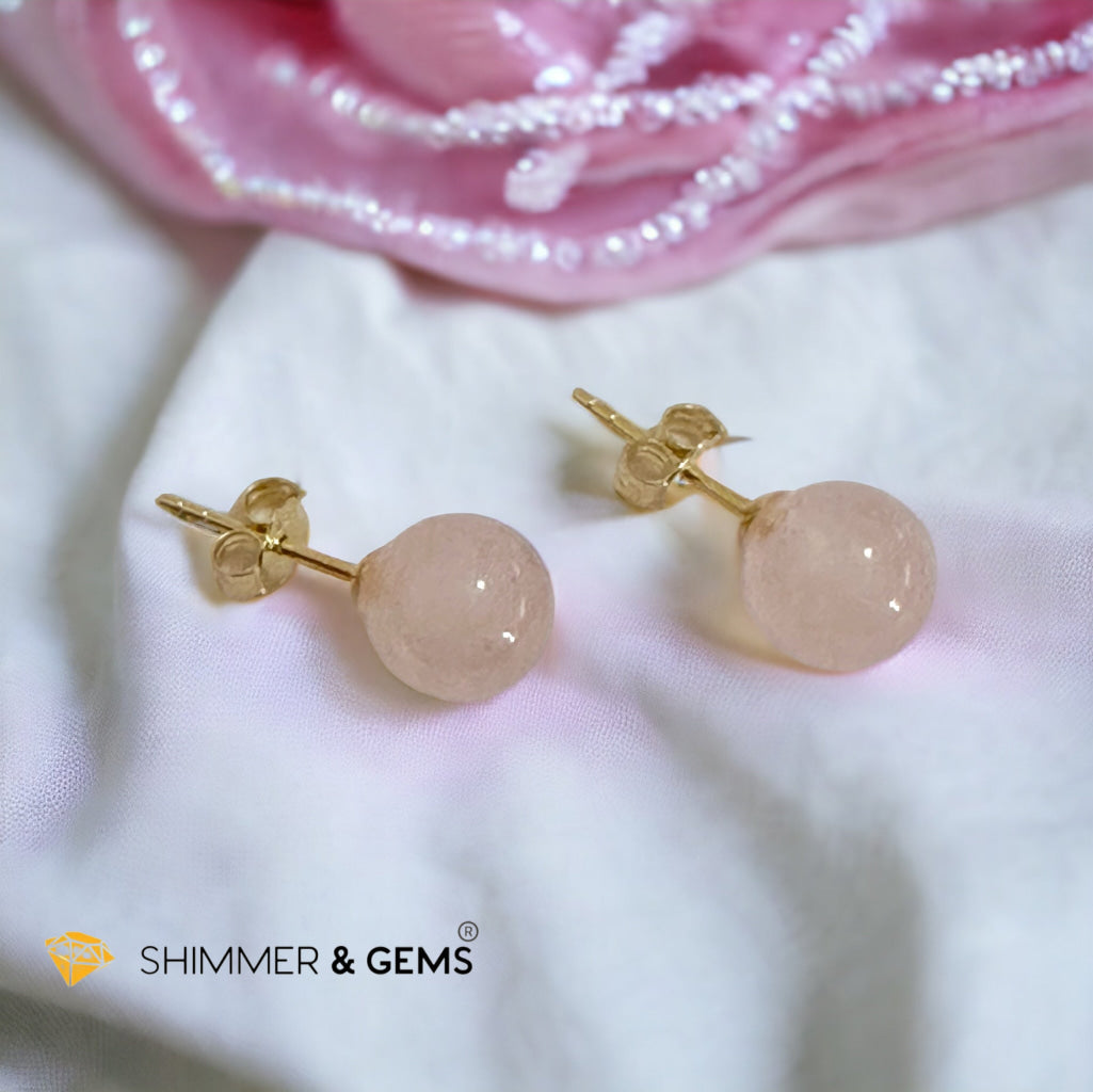 Rose Quartz 925 Silver Ball Earrings 8mm (Gold & Silver)