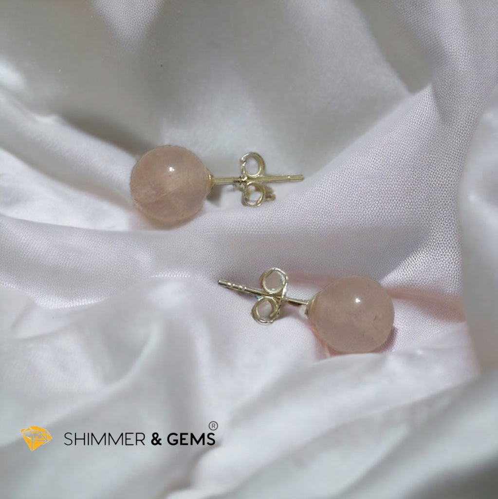 Rose Quartz 925 Silver Ball Earrings 8mm (Gold & Silver)