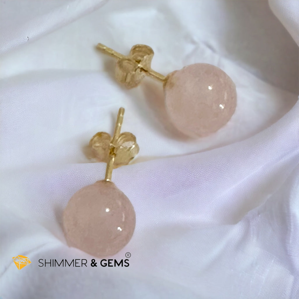 Rose Quartz 925 Silver Ball Earrings 8mm (Gold & Silver)