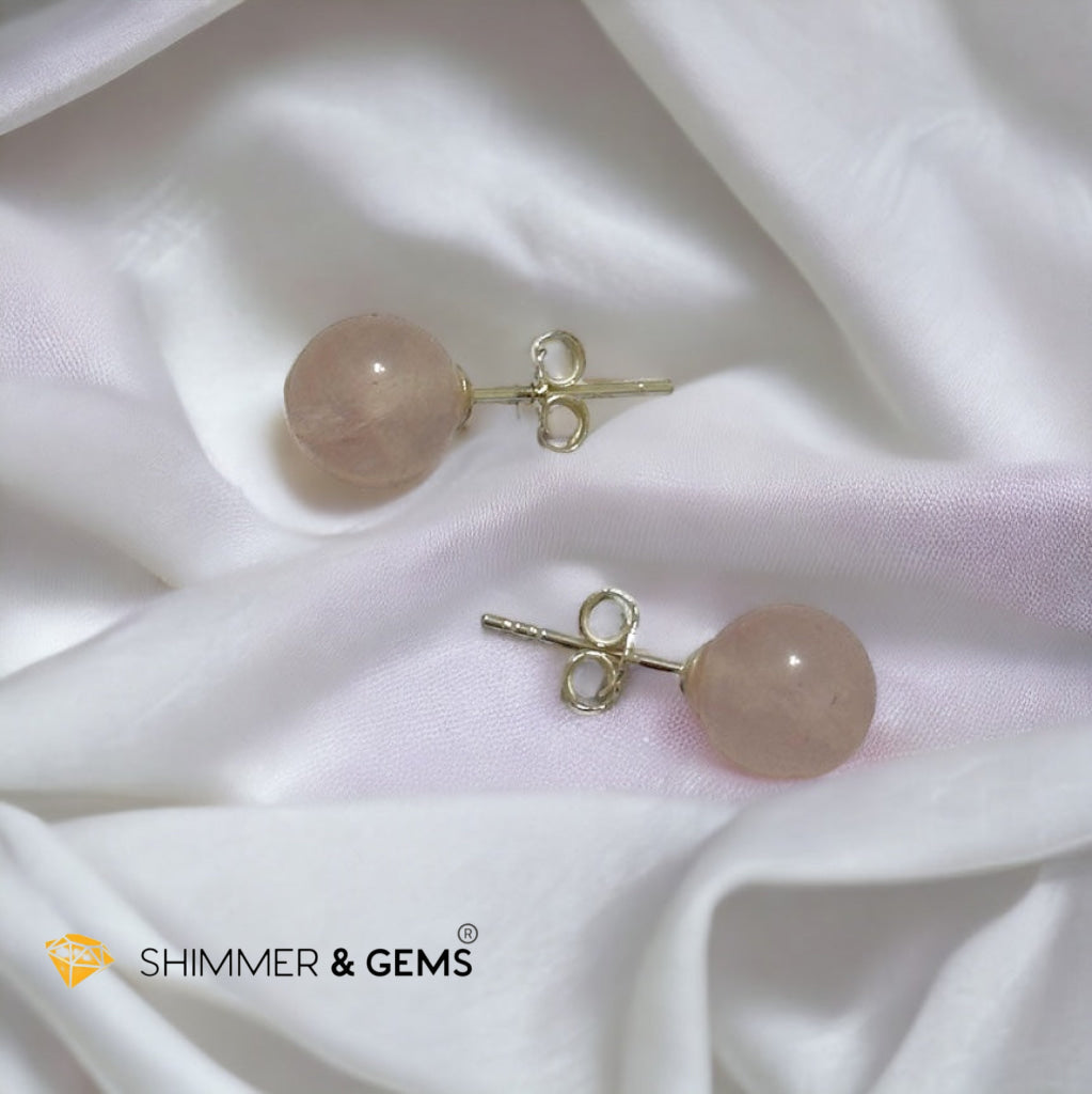 Rose Quartz 925 Silver Ball Earrings 8mm (Gold & Silver)