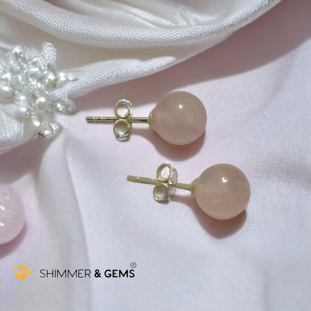 Rose Quartz 925 Silver Ball Earrings 8mm (Gold & Silver)