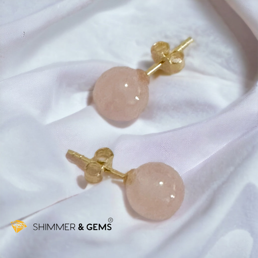 Rose Quartz 925 Silver Ball Earrings 8mm (Gold & Silver)