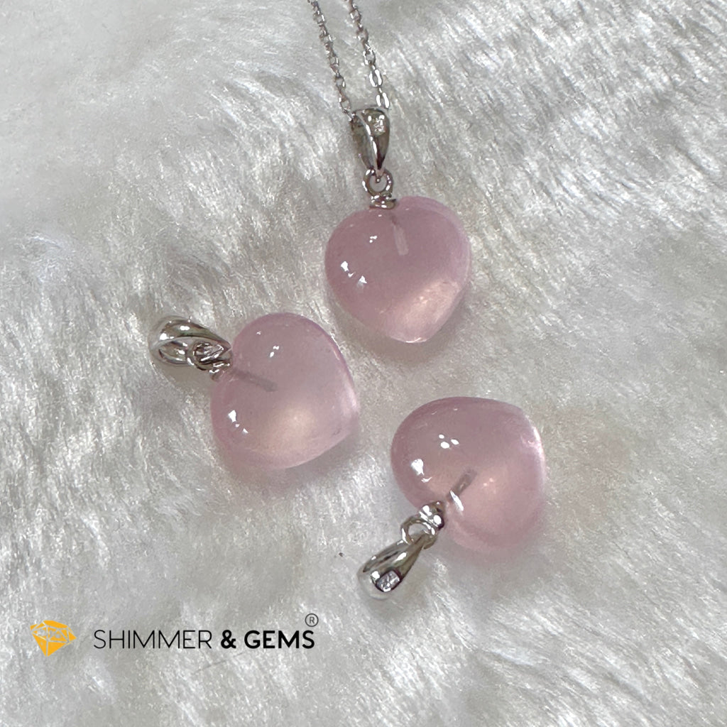 Rose Quartz 925 Silver Heart Pendant (AAA) Brazil (14x8mm)