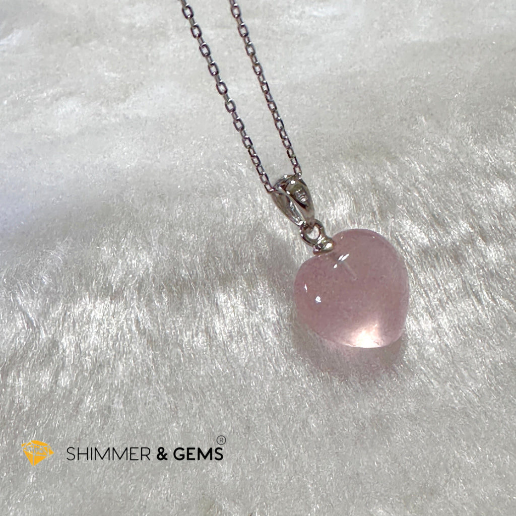 Rose Quartz 925 Silver Heart Pendant (AAA) Brazil (14x8mm)