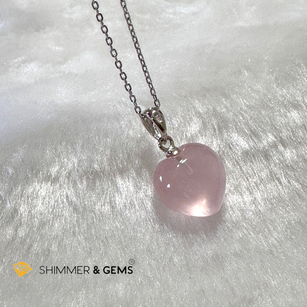 Rose Quartz 925 Silver Heart Pendant (AAA) Brazil (14x8mm)