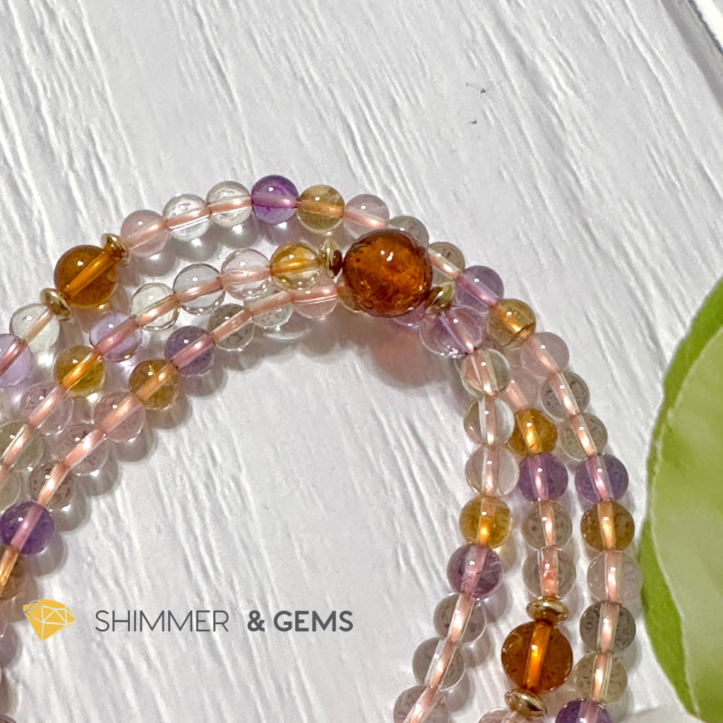 Rose Quartz, Amethyst, Citrine 108 Mala Beads Necklace (7mm)