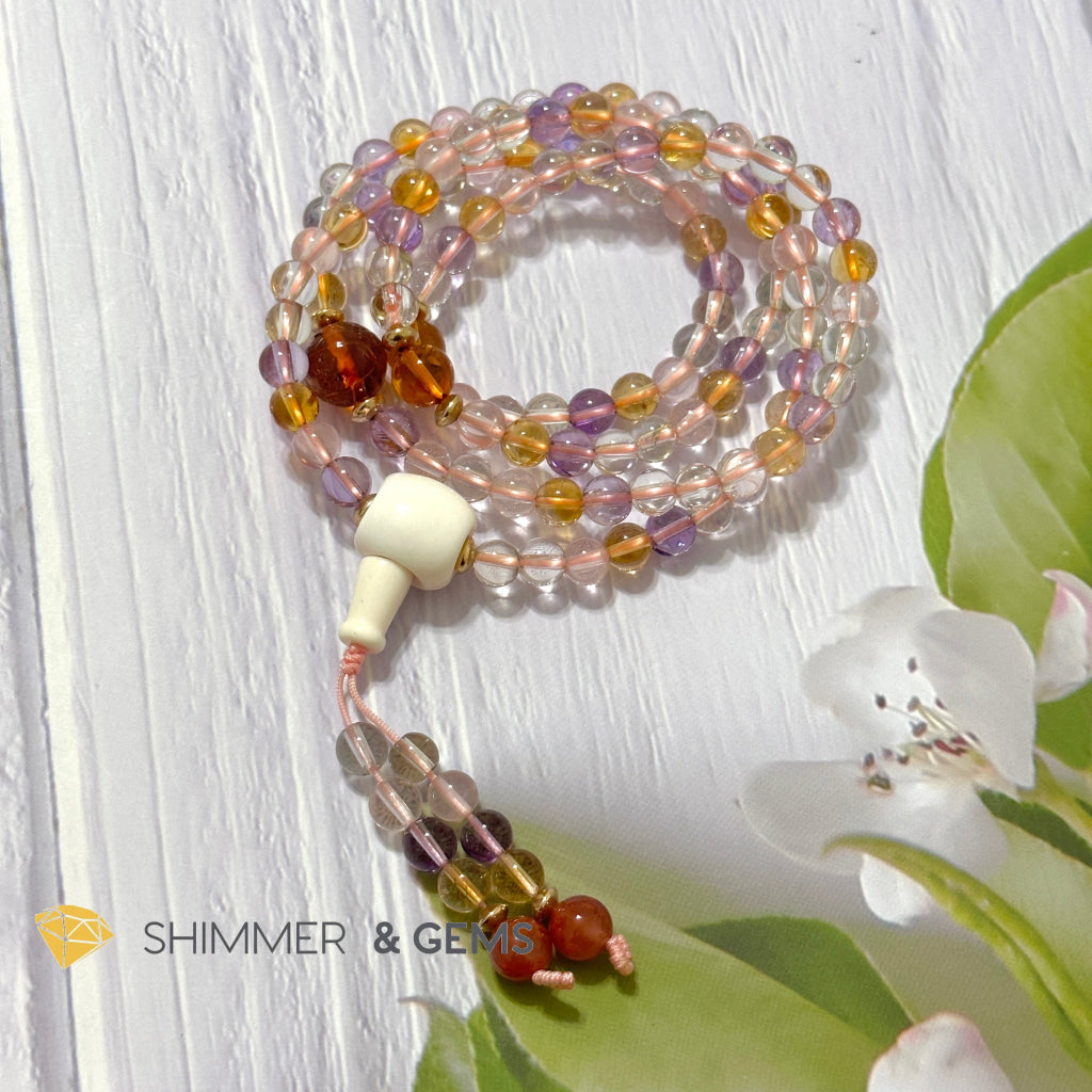 Rose Quartz, Amethyst, Citrine 108 Mala Beads Necklace (7mm)