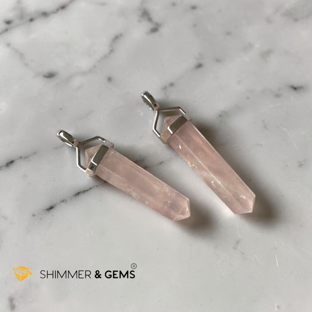 Rose Quartz Double Pointer Pendant in 925 Silver 40mm (Love & Harmony)