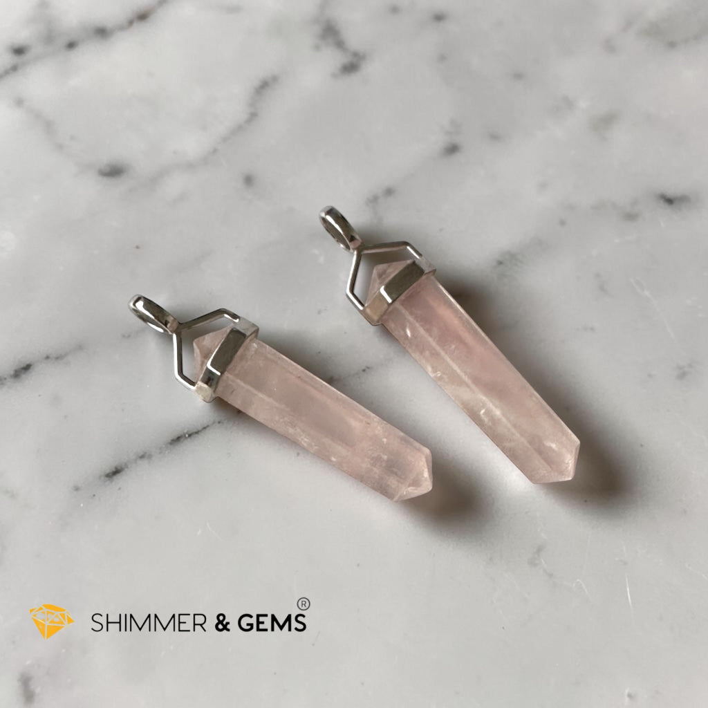 Rose Quartz Double Pointer Pendant in 925 Silver 40mm (Love & Harmony)