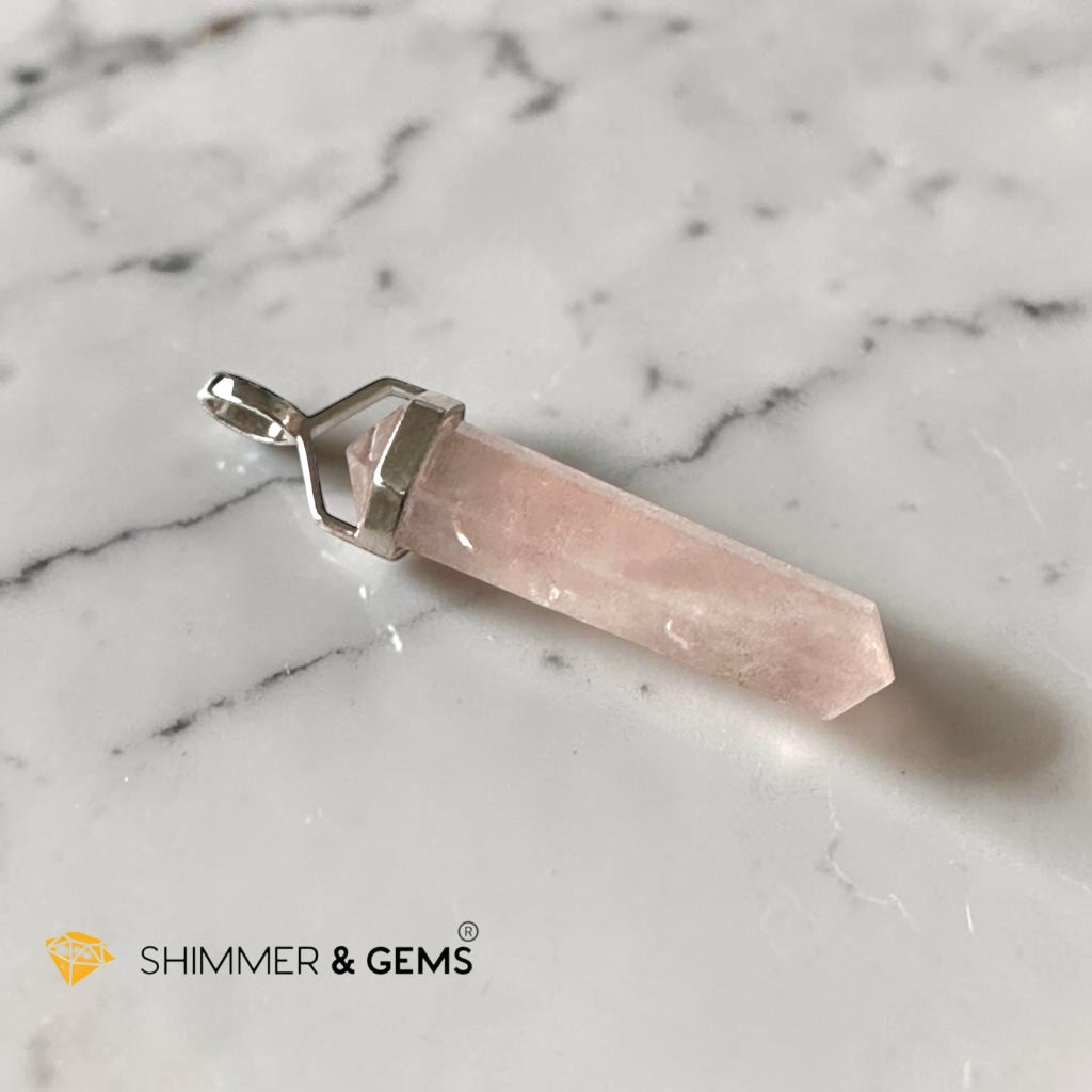 Rose Quartz Double Pointer Pendant in 925 Silver 40mm (Love & Harmony)