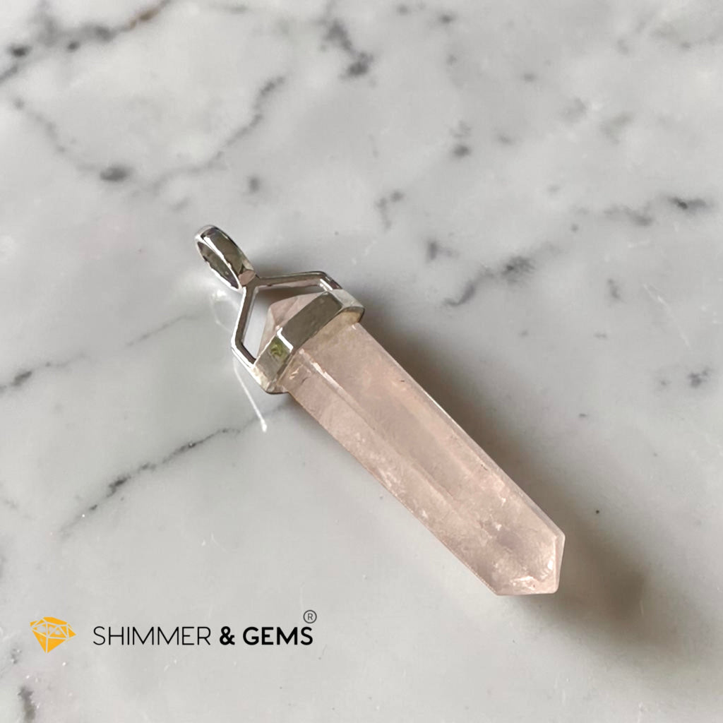 Rose Quartz Double Pointer Pendant in 925 Silver 40mm (Love & Harmony)