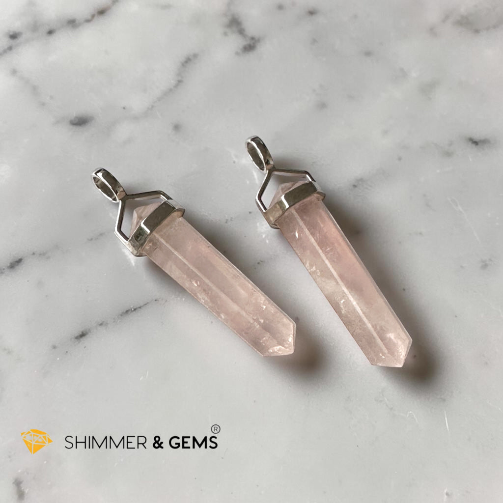 Rose Quartz Double Pointer Pendant in 925 Silver 40mm (Love & Harmony)