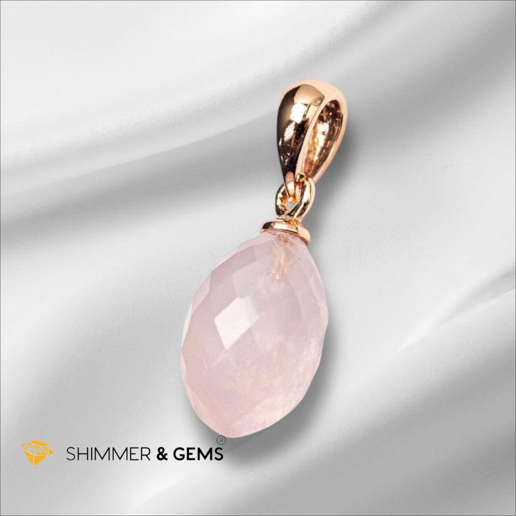 Rose Quartz Drop 13mm Pendant with Rose Gold 925 Silver Chain (Encoded & Activated)