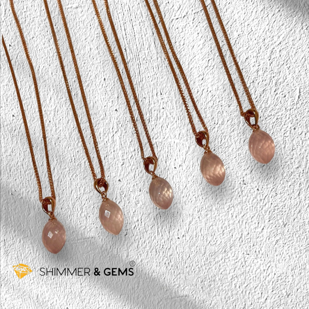 Rose Quartz Drop 13mm Pendant with Rose Gold 925 Silver Chain (Encoded & Activated)