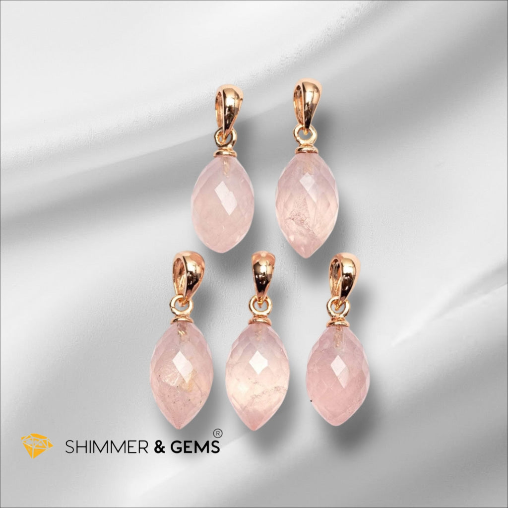 Rose Quartz Drop 13mm Pendant with Rose Gold 925 Silver Chain (Encoded & Activated)