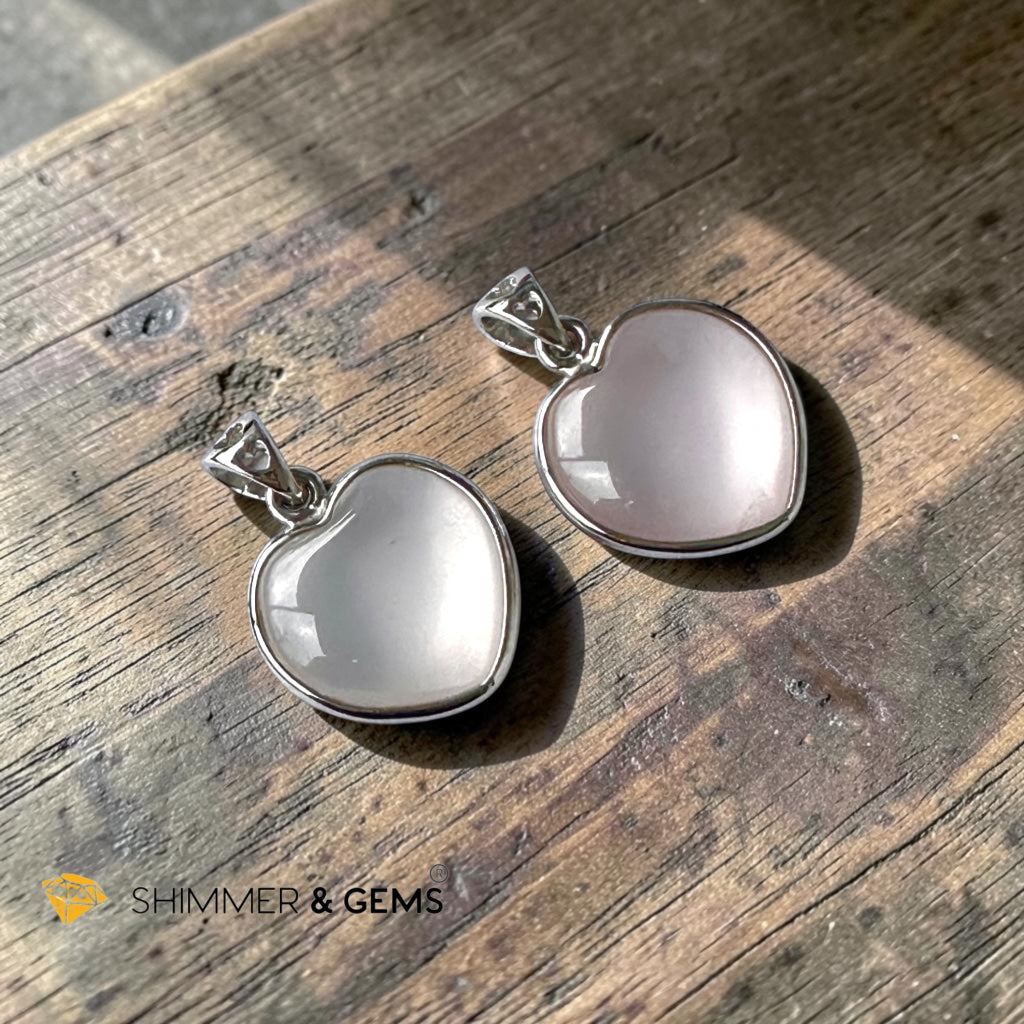 Rose Quartz Heart 20mm Pendant in 925 Silver (Love & Harmony)
