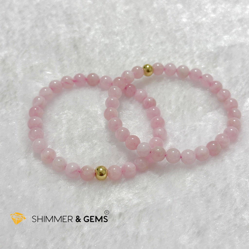 Rose Quartz Madagascar 6mm Bracelet with 14k gold filled bead