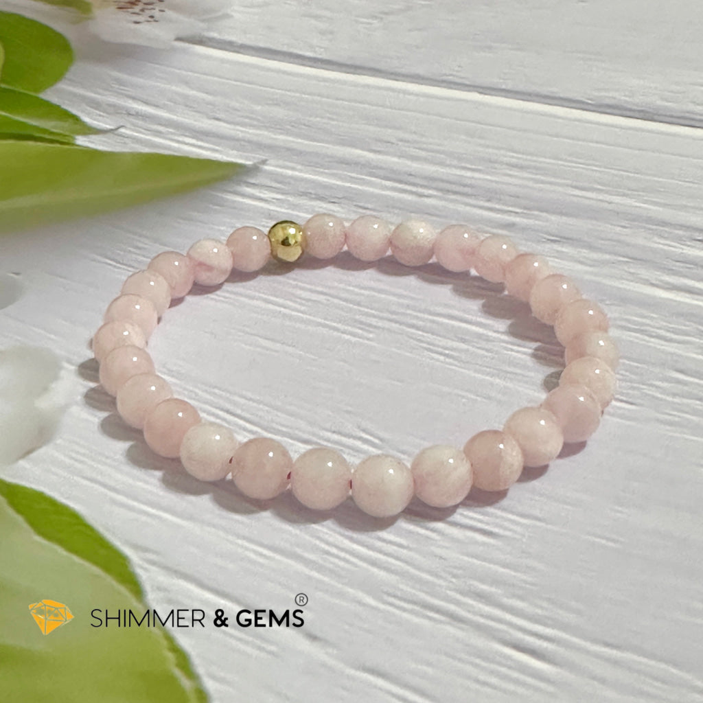 Rose Quartz Madagascar 6mm Bracelet with 14k gold filled bead