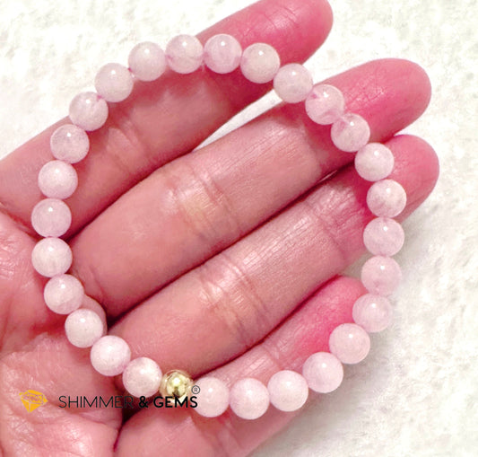 Rose Quartz Madagascar 6mm Bracelet with 14k gold filled bead