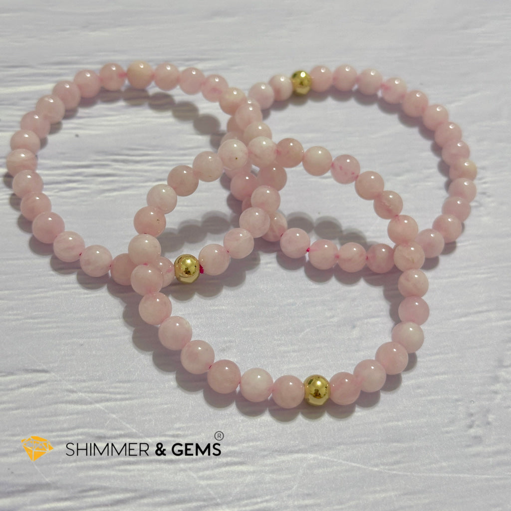 Rose Quartz Madagascar 6mm Bracelet with 14k gold filled bead