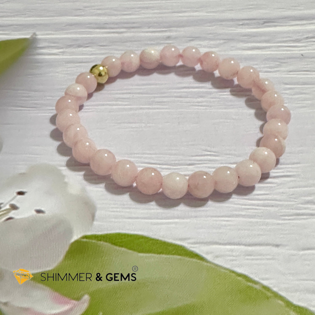 Rose Quartz Madagascar 6mm Bracelet with 14k gold filled bead