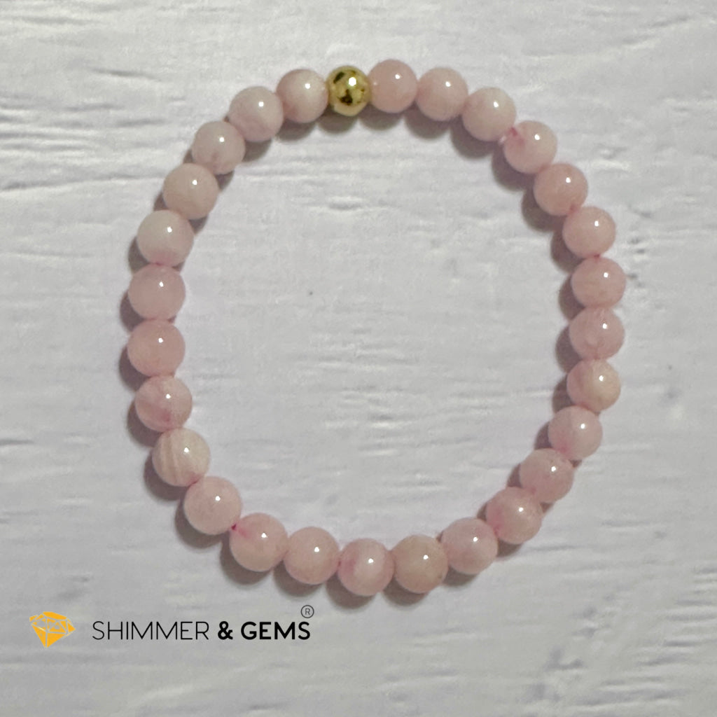 Rose Quartz Madagascar 6mm Bracelet with 14k gold filled bead