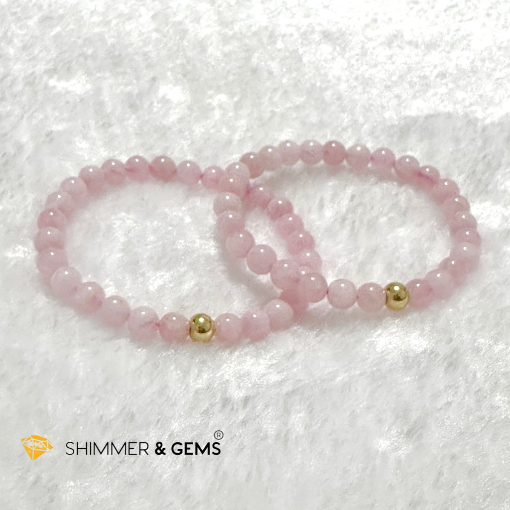Rose Quartz Madagascar 6mm Bracelet with 14k gold filled bead