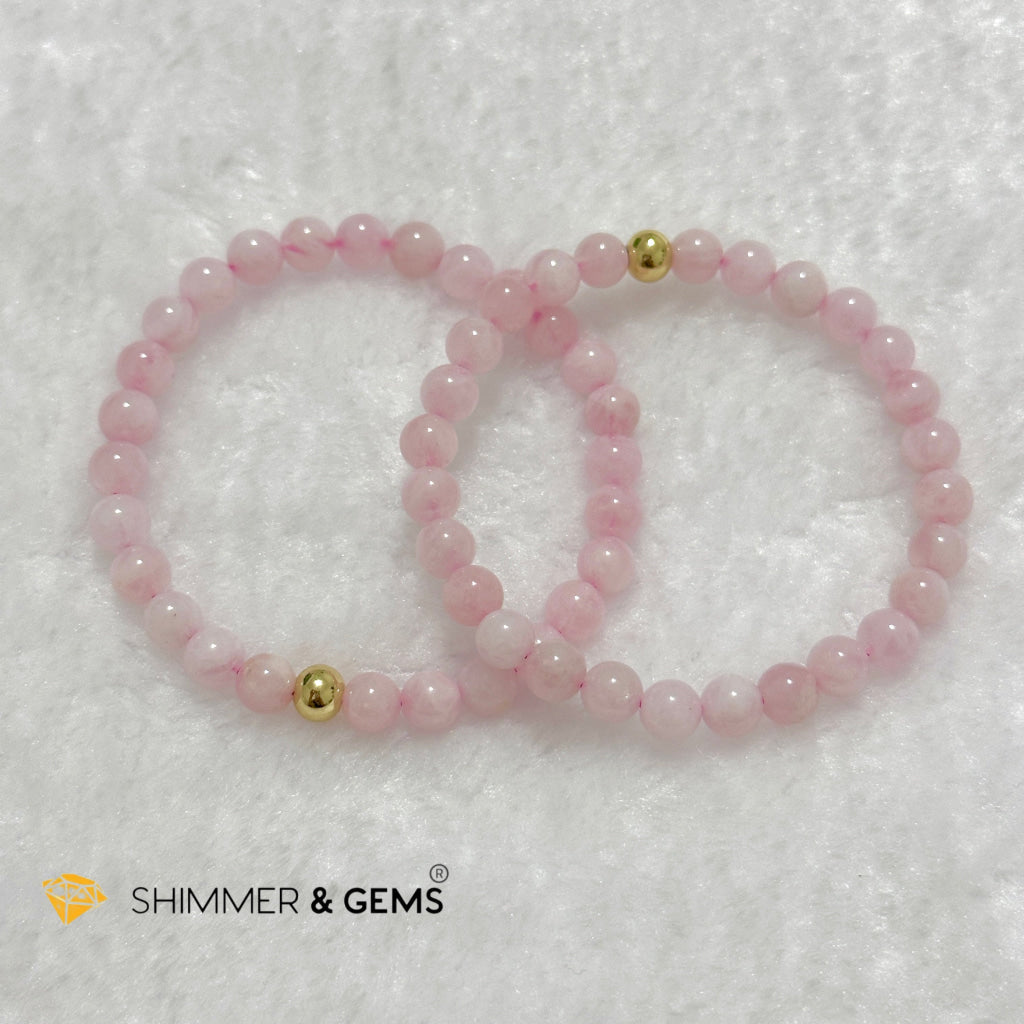 Rose Quartz Madagascar 6mm Bracelet with 14k gold filled bead