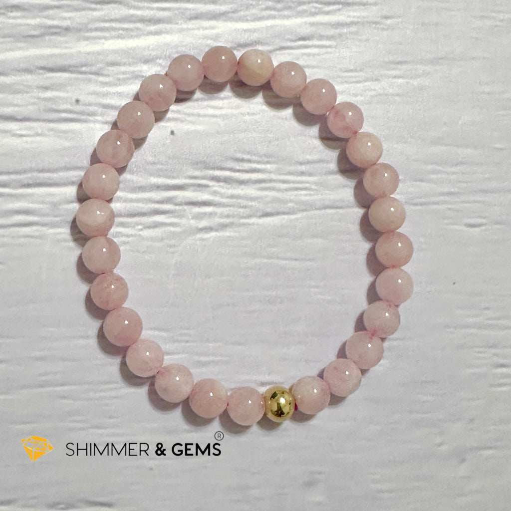 Rose Quartz Madagascar 6mm Bracelet with 14k gold filled bead