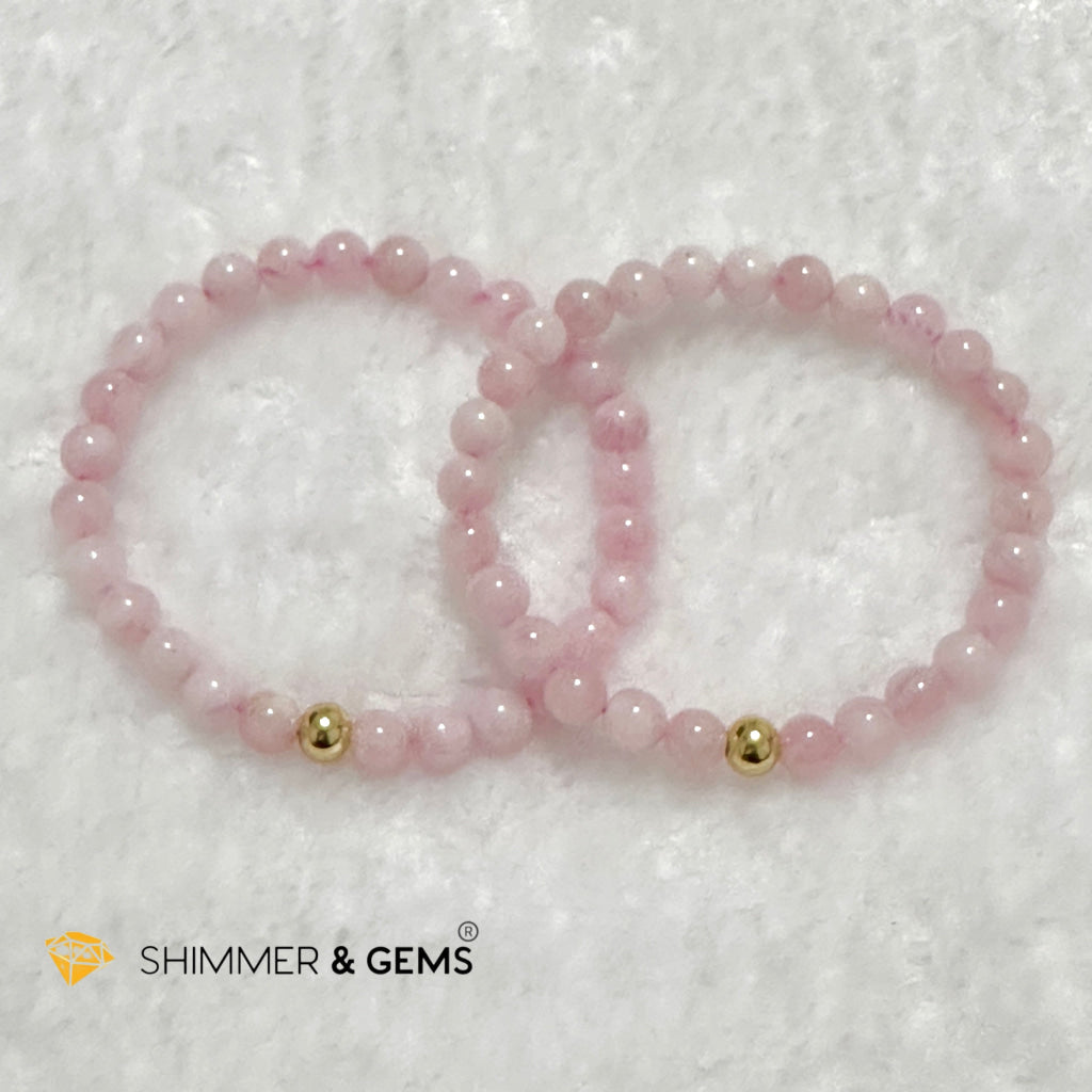 Rose Quartz Madagascar 6mm Bracelet with 14k gold filled bead