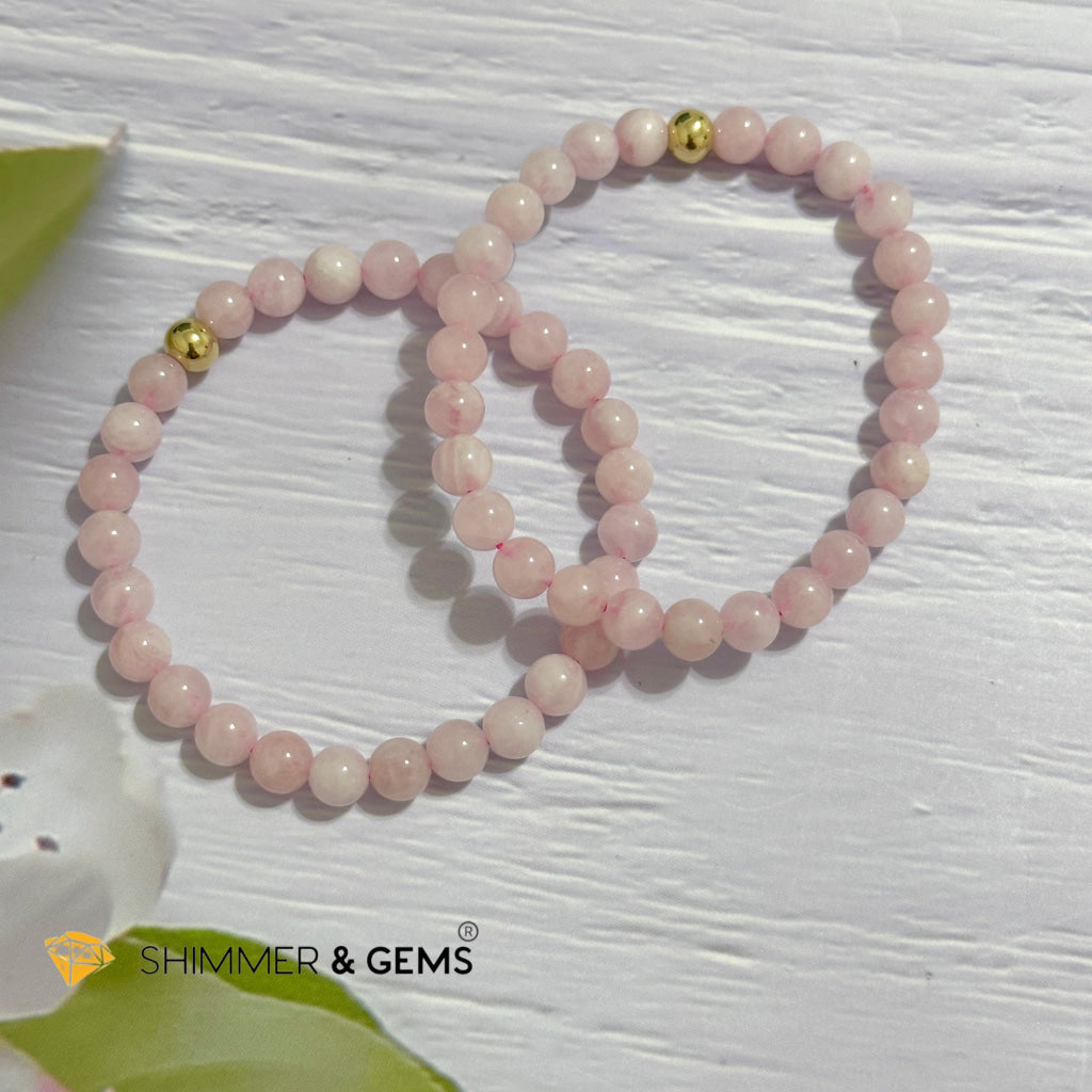 Rose Quartz Madagascar 6mm Bracelet with 14k gold filled bead
